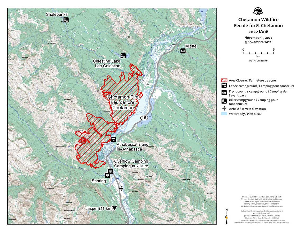 Map of Chetamon Wildfire Area in Jasper National Park