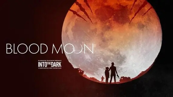 Movie artwork for Blood Moon, a horror-fantasy film with a dark and mysterious tone, featuring a young woman in a dimly lit setting.