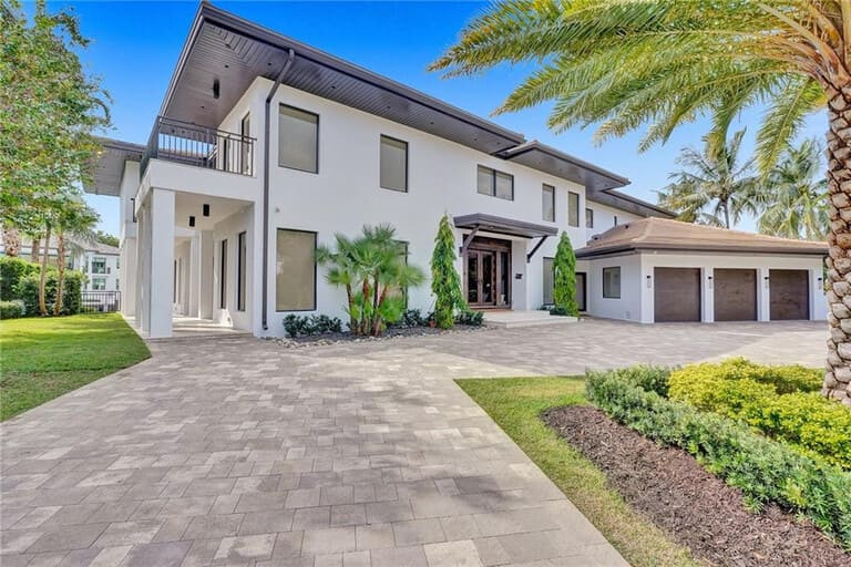 Front exterior of Lionel Messi's mansion showcasing its modern architecture