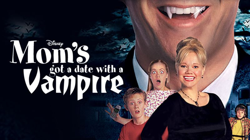 Promotional image for Mom's Got a Date with a Vampire, a Disney Channel movie featuring a family in a humorous vampire-related scenario.