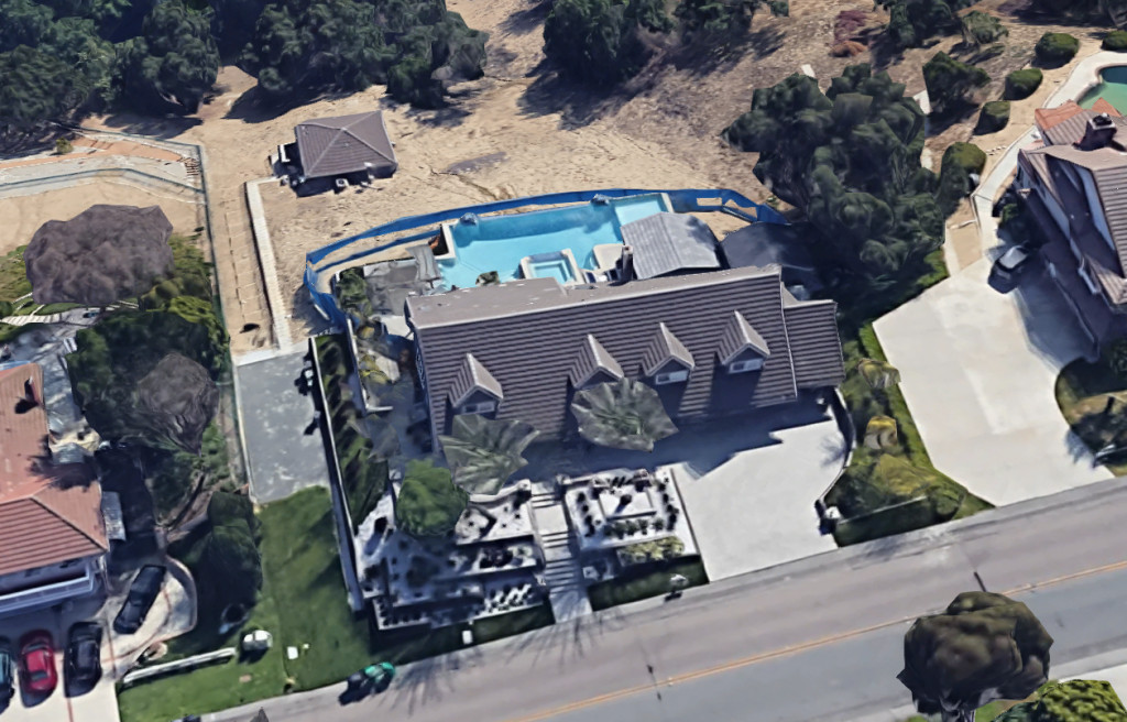 Aerial view of Snoop Dogg's house in Diamond Bar, Los Angeles, California.