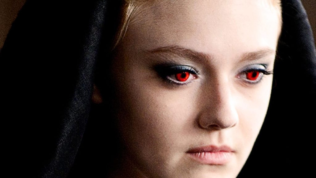 Image of Dakota Fanning as Jane from Eclipse, highlighting her deceptively innocent appearance and intense, powerful gaze.