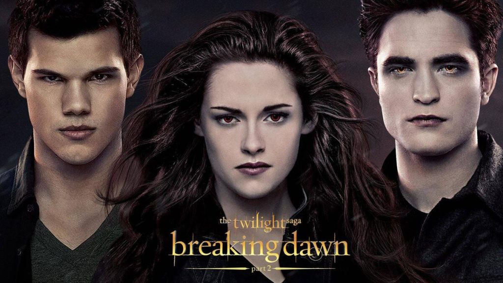 Promotional artwork for The Twilight Saga: Breaking Dawn Part 2, showing Bella Cullen in vampire form, standing confidently with Edward and the Cullen family.