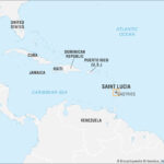 World locator map indicating the position of Saint Lucia in the Caribbean region.