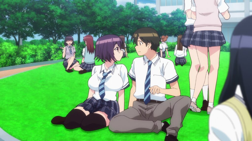 Episode 1 scene from Adam's Sweet Agony, showing Itsuki Sonomiya in a surprised expression, emphasizing the beginning of his unusual school life at Shinonome Academy.
