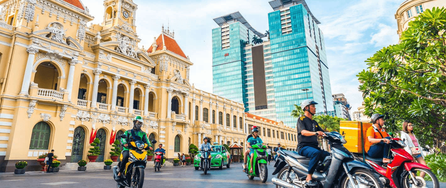 A street scene with motorbikes in Ho Chi Minh City