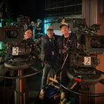 Director of photography Matthew Temple, B cam operator Alex Dupen and A camera operator Rayner Cook on the set of Late Night with the Devil