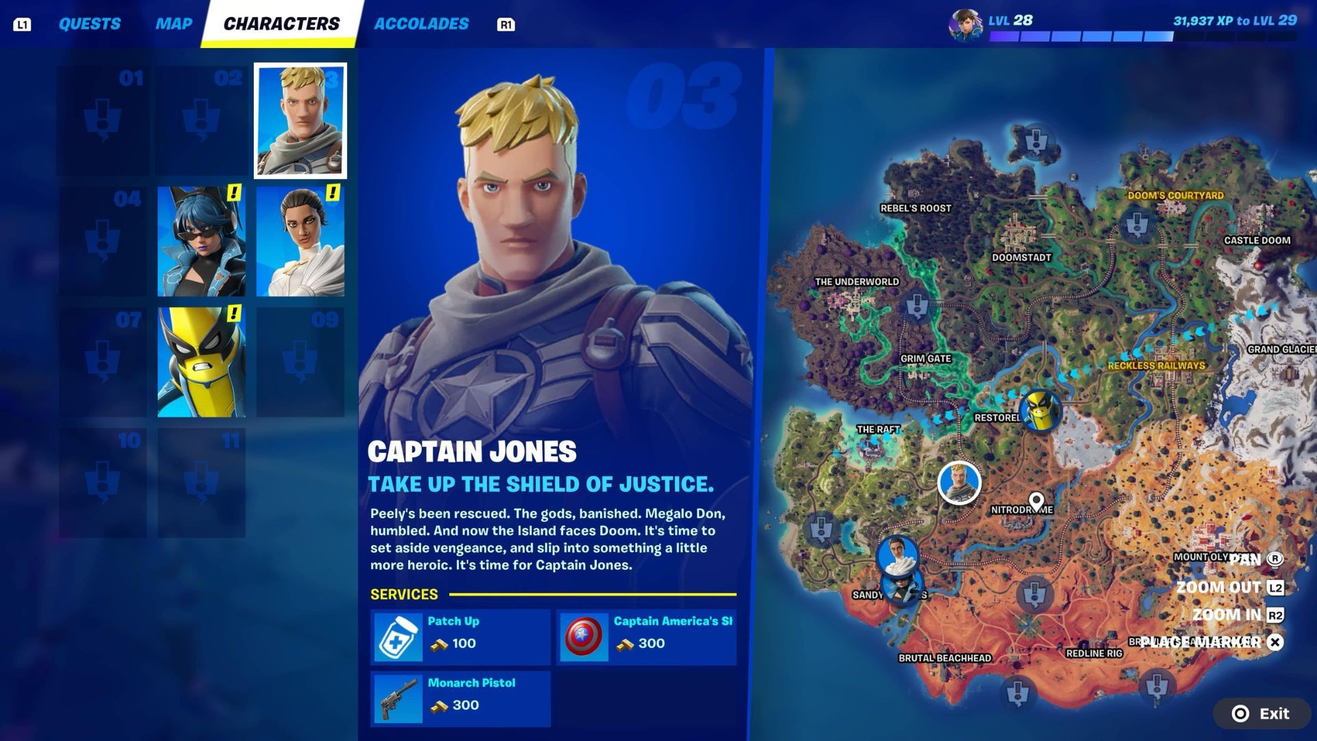 Fortnite Chapter 5 Season 4 map highlighting Captain Jones's previous location at Ship It! station