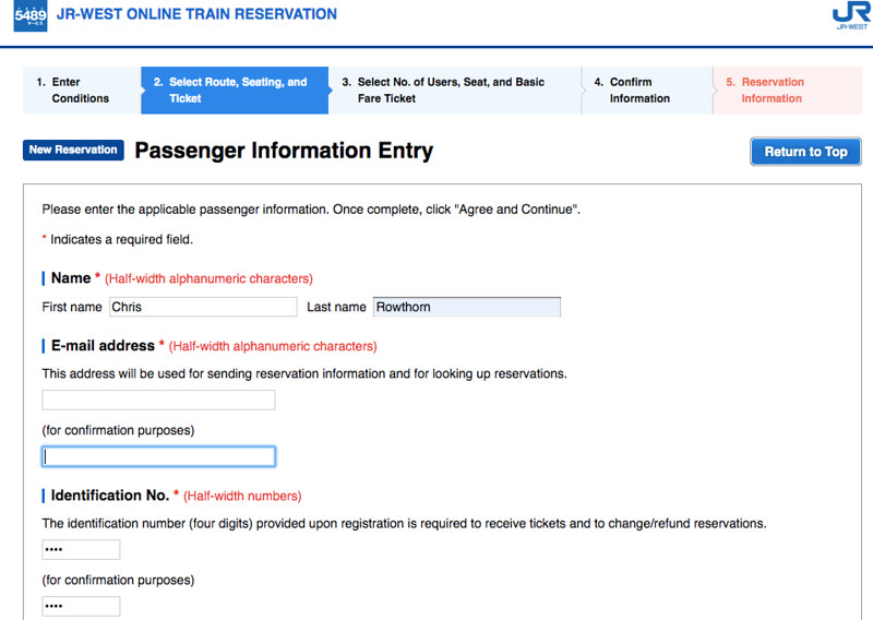 Passenger information and ID number