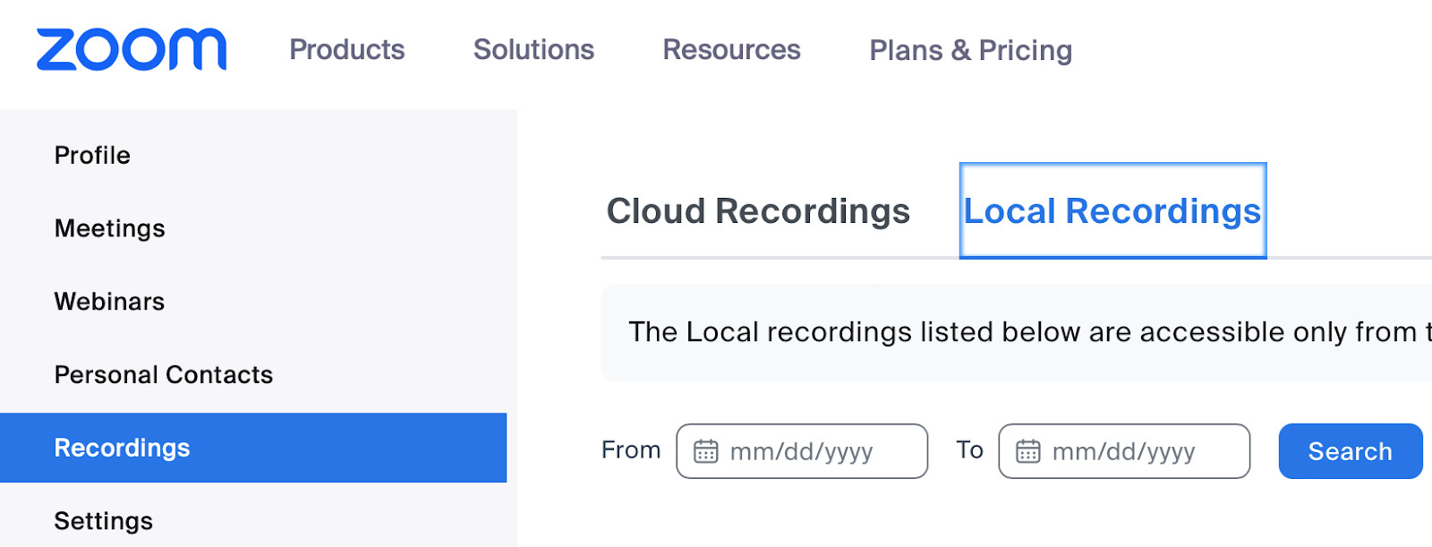 Finding Zoom recordings from your online account