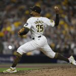 San Diego Padres pitcher Robert Suarez throws during a game against the Atlanta Braves