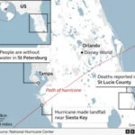 Map of Hurricane Milton's path across Florida, highlighting landfall near Siesta Key and impact zones.