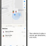 Find My app Devices list showing iPhone and iPad locations on a map, illustrating how to locate your devices using Find My on iPhone.
