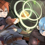 Promotional image for 4 Cut Hero anime featuring main characters Zeed, Ruda, Krodin, Zena, and Fogue, with title text in stylized font against a fantasy backdrop