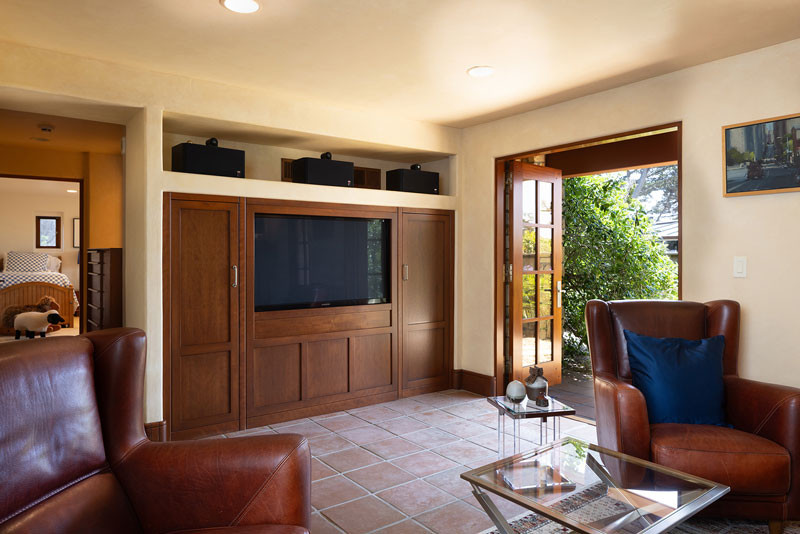 Family/media room in the lower level of Clint Eastwood's former Carmel home