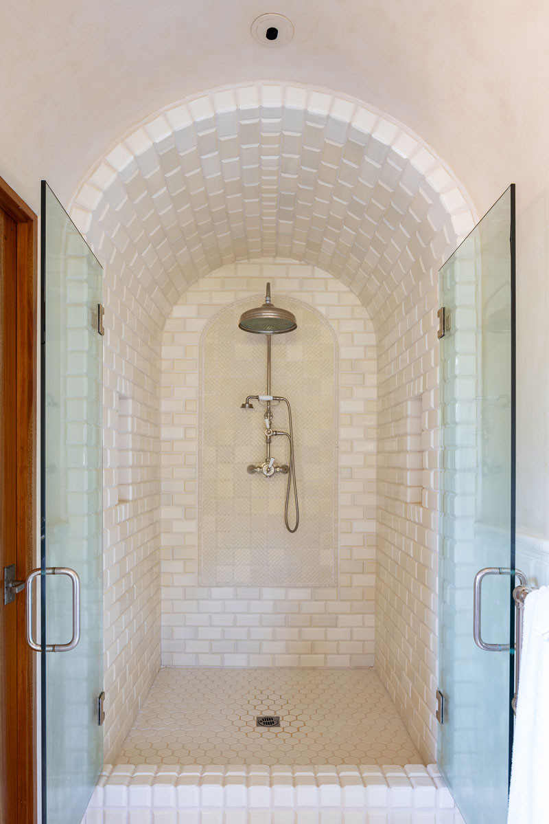 Bathroom with steam shower in former Clint Eastwood Carmel home
