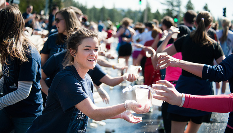 Volunteers supporting runners at the annual Bloomsday race in Spokane