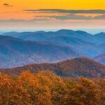 A stunning sunset over the Blue Ridge Mountains, at sunset in North Georgia, USA