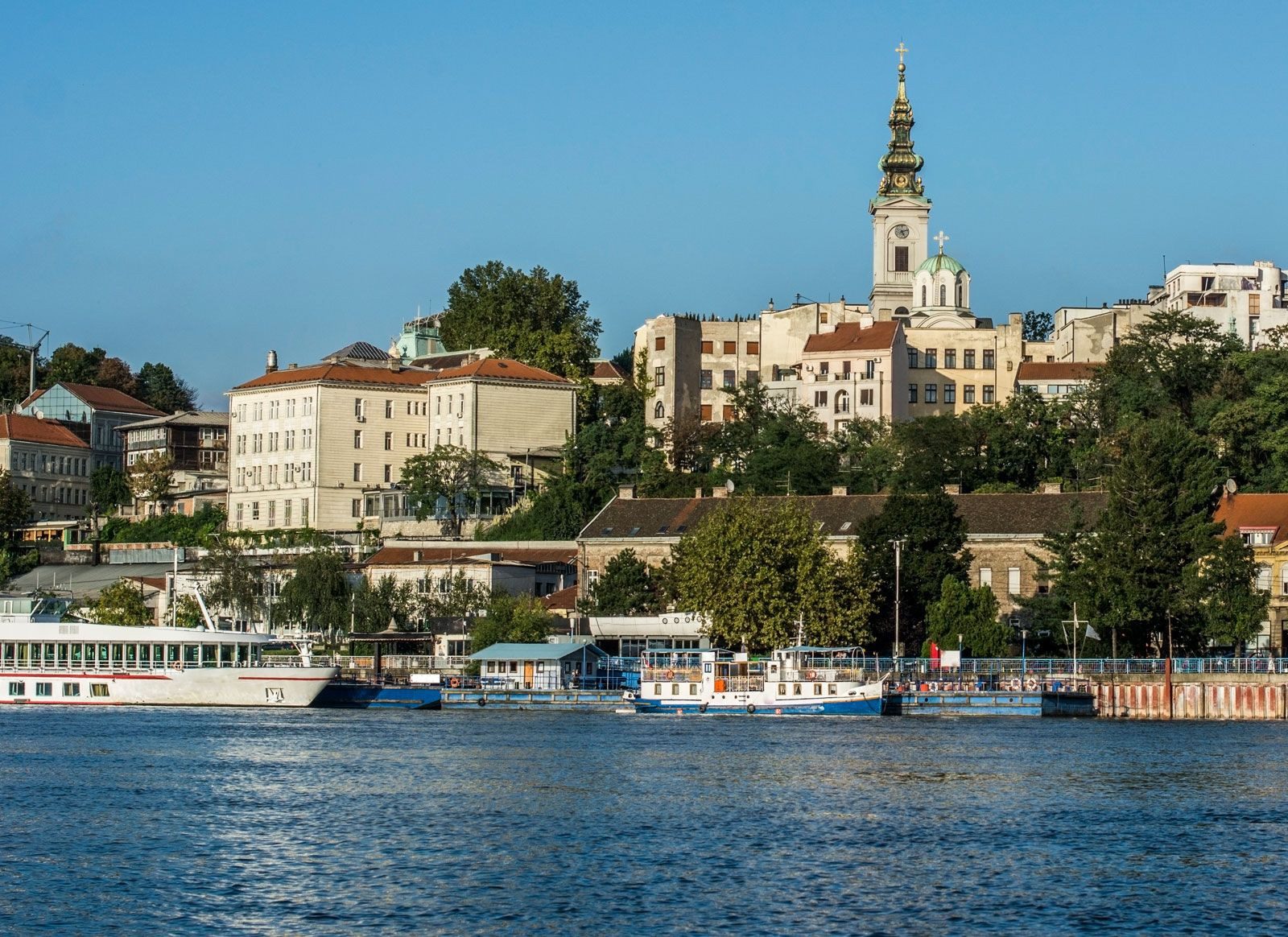 Boats on Danube and Sava River in Belgrade Serbia