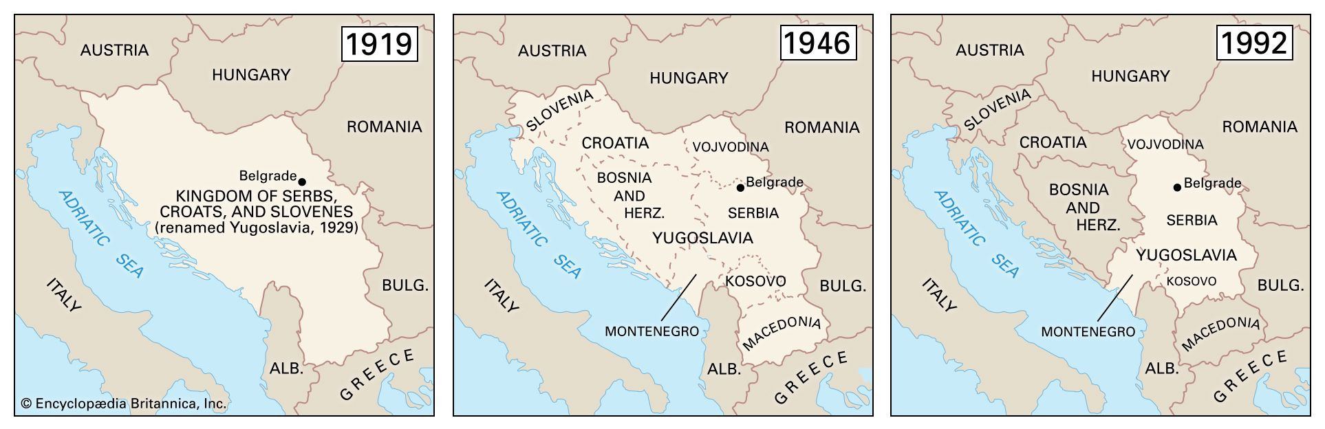 Map of Yugoslavia 1919-1992 Boundaries