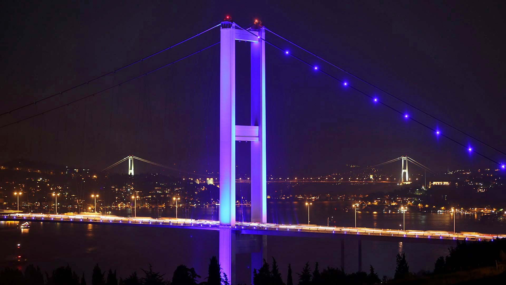 Bridges spanning the Bosporus in Istanbul, Turkey, illustrating the city's connection between continents.