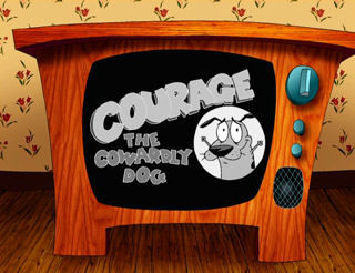 Courage the Cowardly Dog title card, showcasing the cartoon's eerie logo