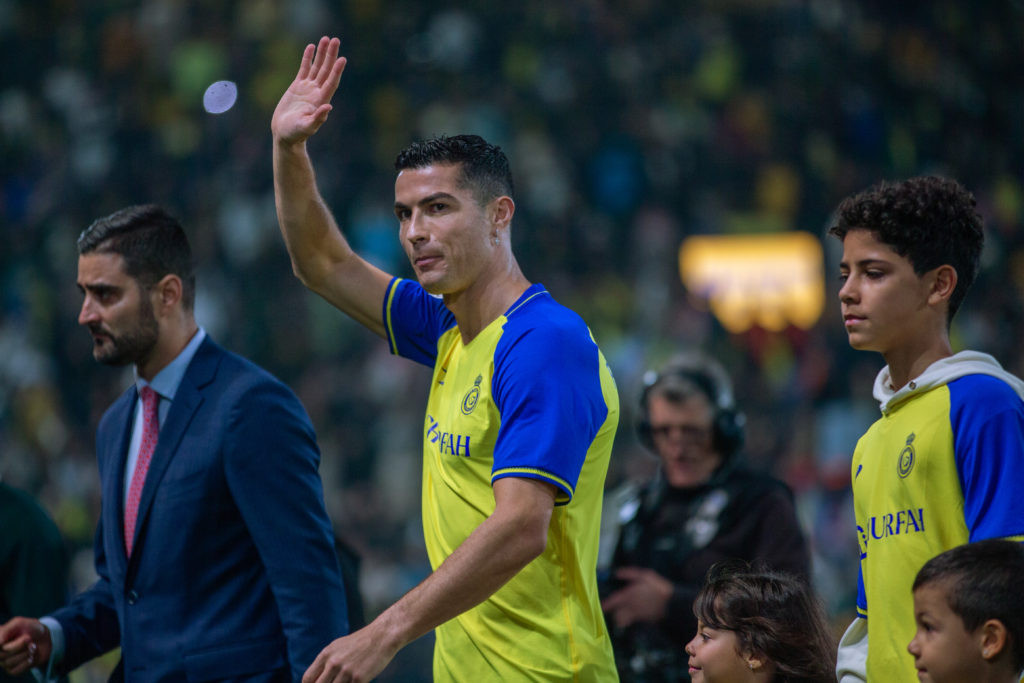 Inter Miami players during a match, the Al-Nassr game will be streamed on Apple TV
