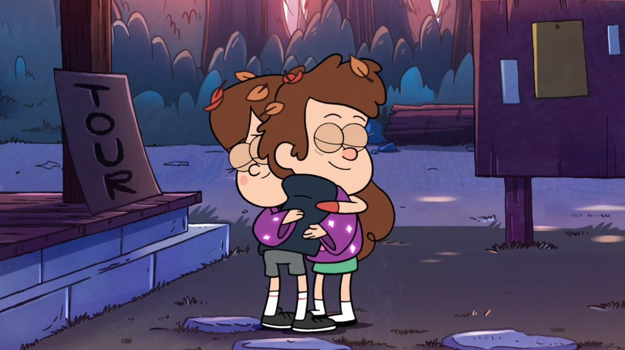 Mabel hugging Dipper, emphasizing the strong sibling bond and emotional depth of Gravity Falls.