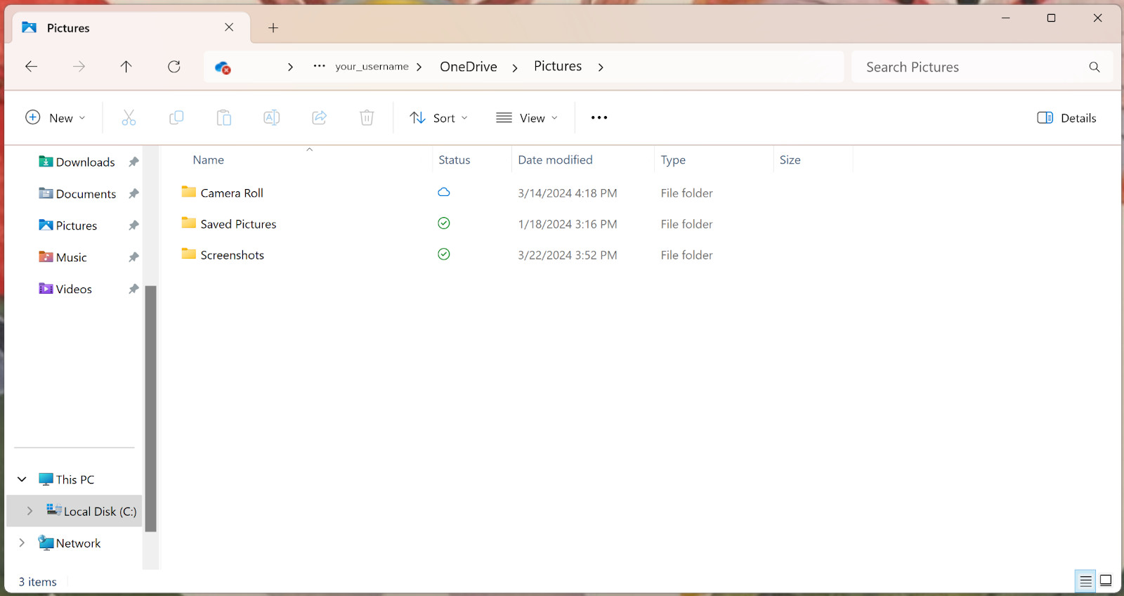 Navigating to the Screenshots folder in Windows File Explorer.