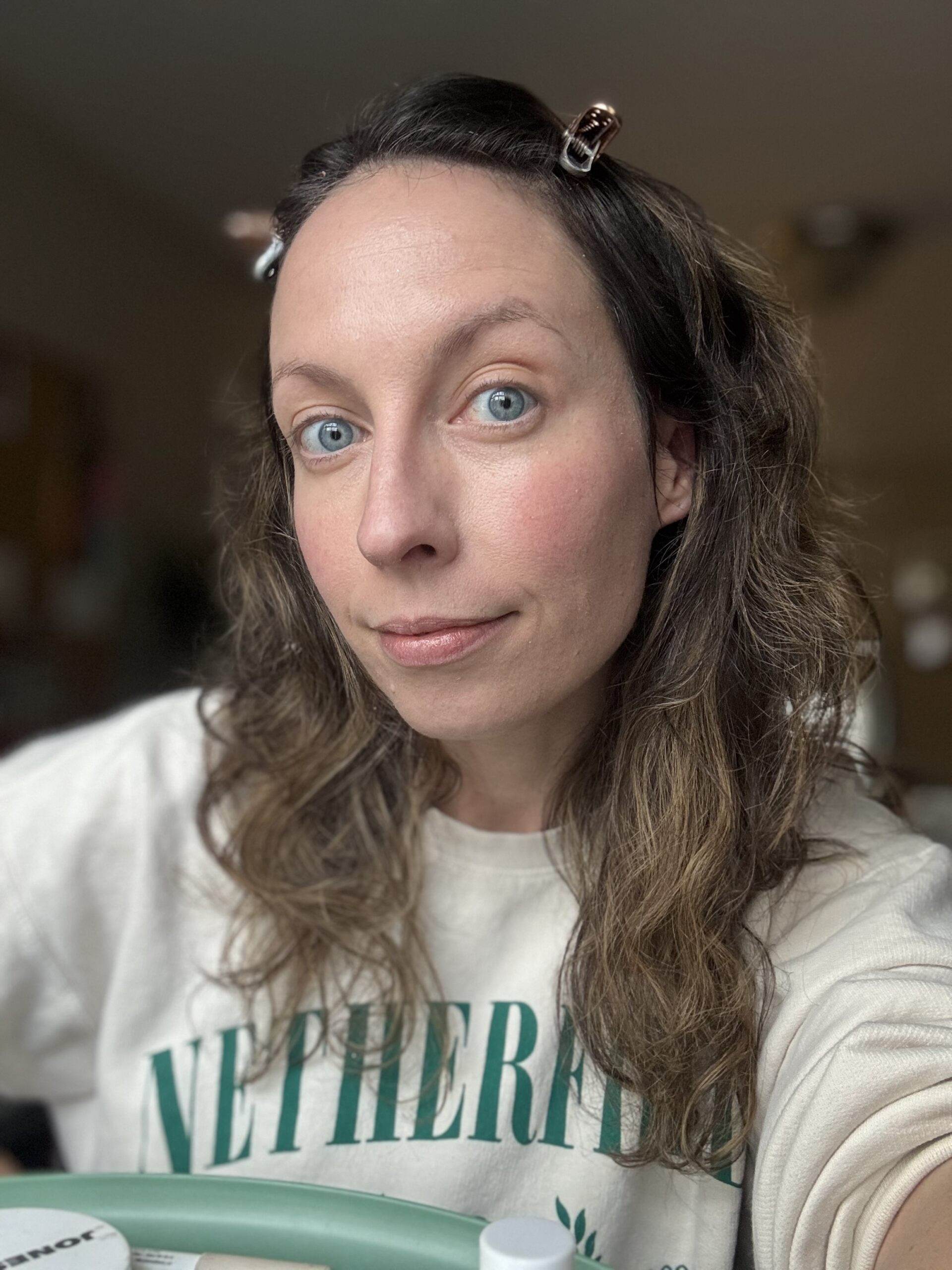 Wearing foundation and Miracle Balm in Flushed