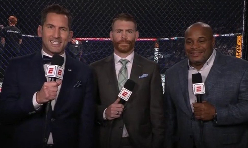John Gooden, Paul Felder, and Daniel Cormier commentating at a UFC event