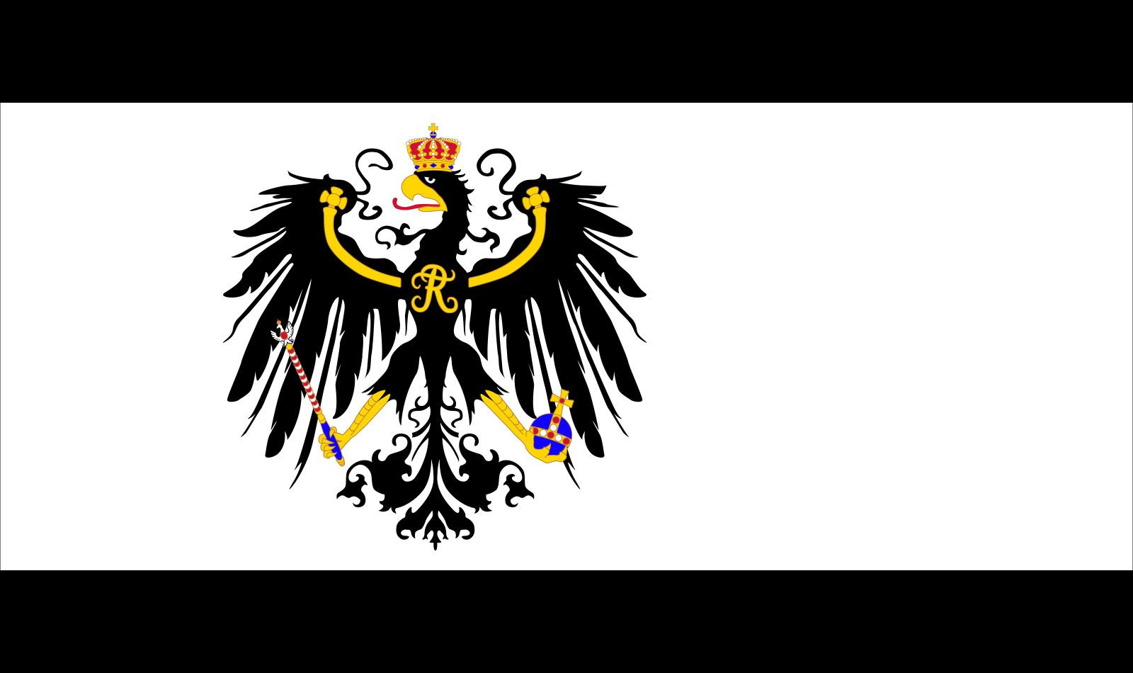 The flag of the Kingdom of Prussia, featuring the black eagle emblem, flown from 1892 to 1918, symbolizing Prussian identity and history.