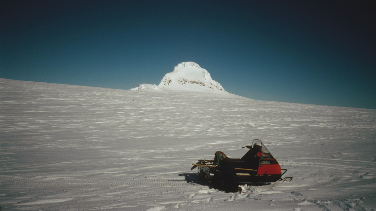 Snowmobile in arctic tundra