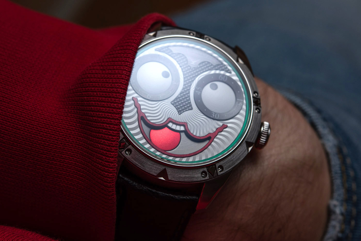 Konstantin Chaykin Joker watch showcasing its distinctive eye and mouth indicators