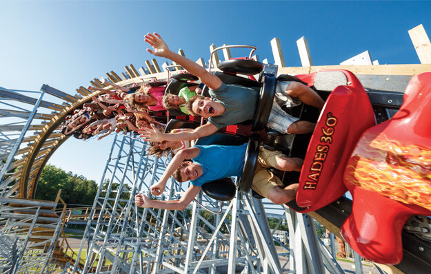 Mt. Olympus Water & Theme Park in Wisconsin Dells. Featuring Hades 360 Rollercoaster