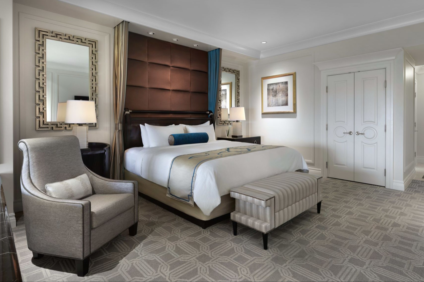 Classy room at The Palazzo at The Venetian with a white color palette, Old World-inspired contemporary decor and plenty of space