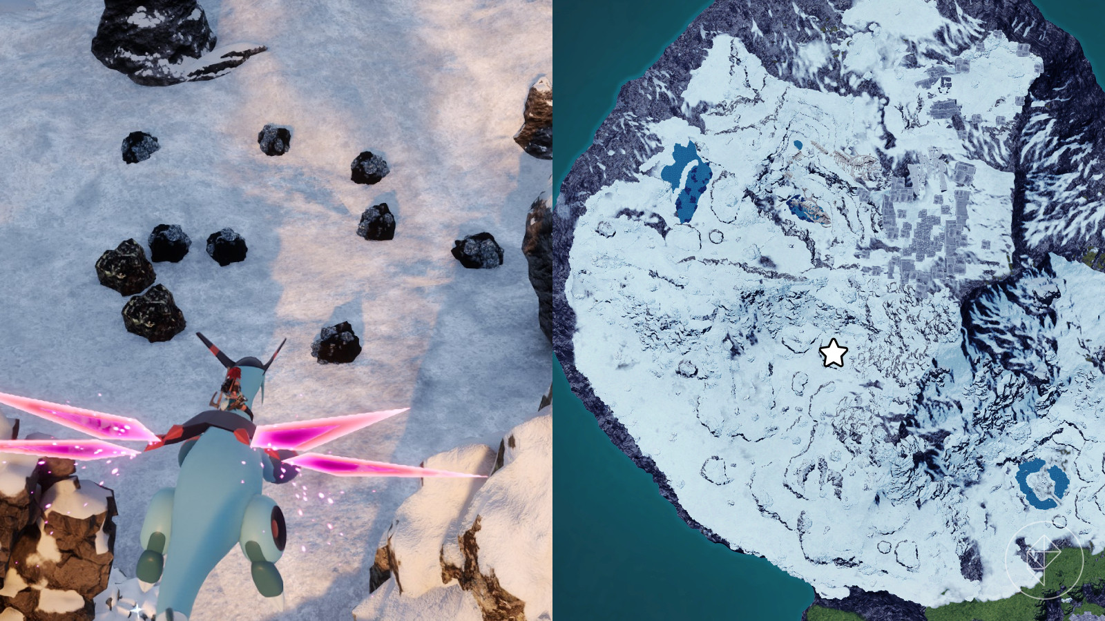 Map indicating a pure quartz mining location with a star.