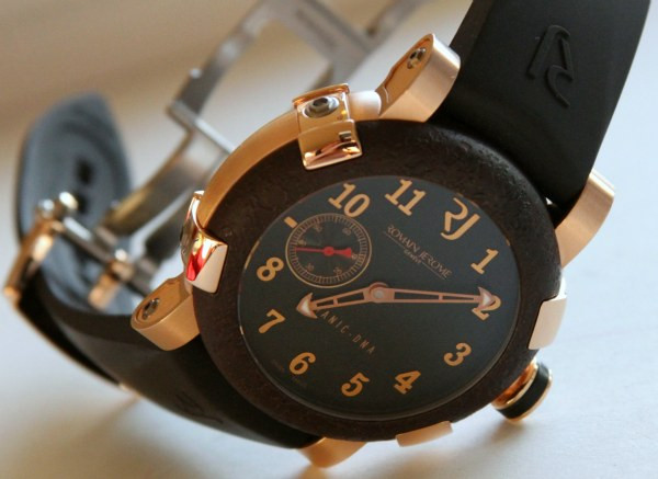 Top view of the Romain Jerome Titanic DNA watch highlighting the dial details and red gold case