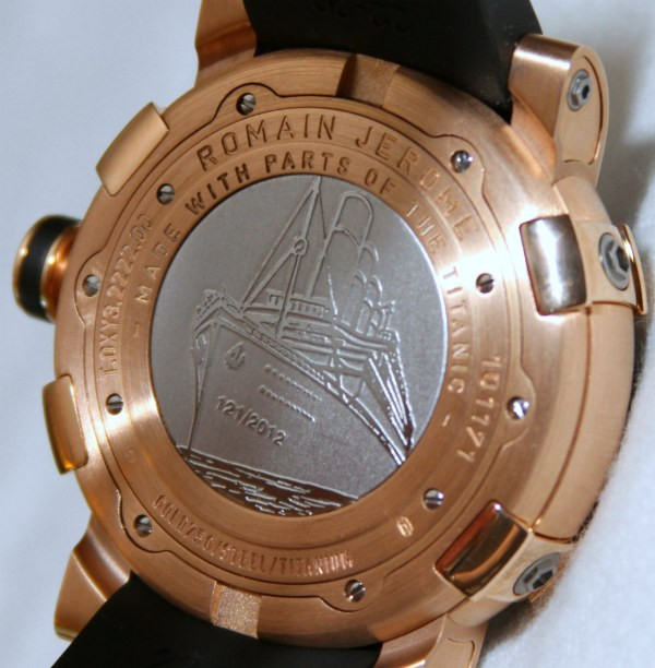 Side view of the Romain Jerome Titanic DNA watch showcasing the 46mm case size and bezel claws