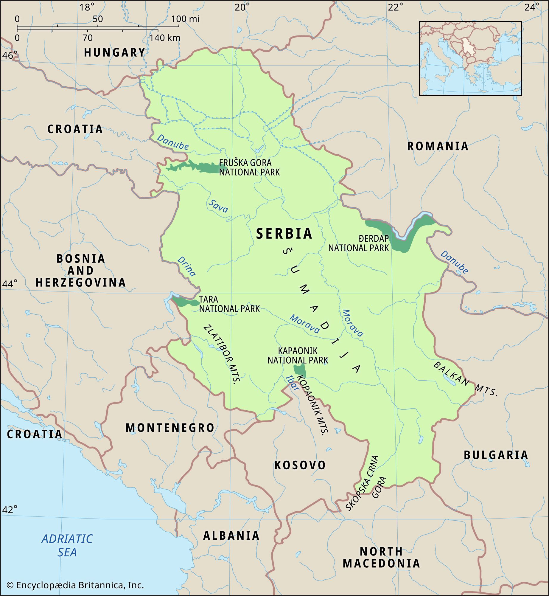 Serbia Physical Map