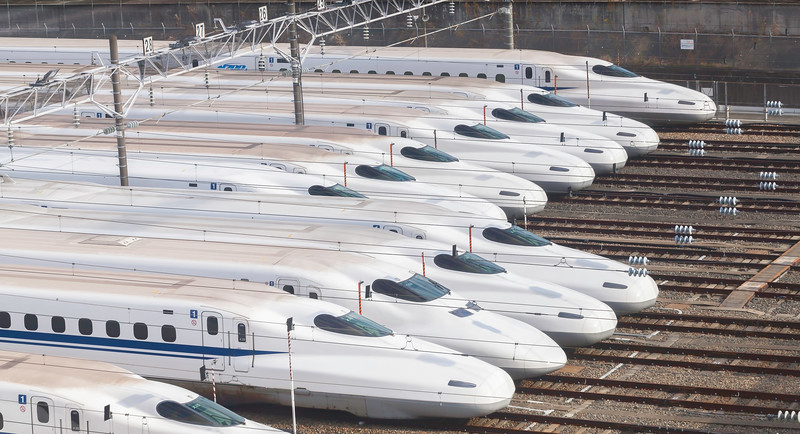 Shinkansen in the depot in Osaka