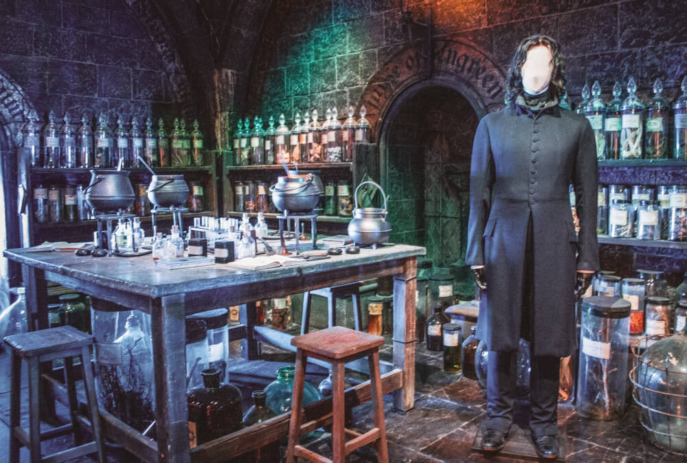 A glimpse into a classroom set at the Warner Bros Studio Tour, showcasing the detailed props and set dressing that bring the Hogwarts learning environment to life