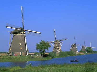 Windmills at Kinderdijk, Netherlands: A symbol of Dutch water management and heritage.