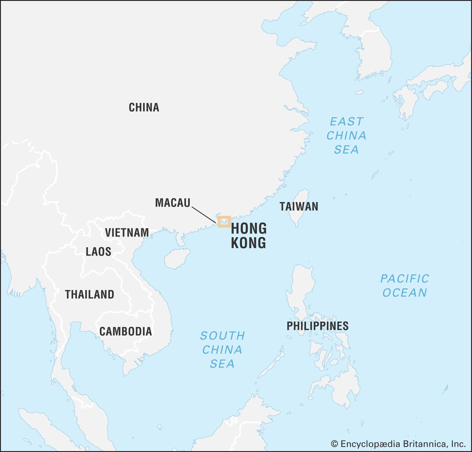 World map highlighting the location of Hong Kong in East Asia