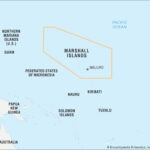 Map showing the location of the Marshall Islands in the vast expanse of the Pacific Ocean, highlighting its position in Micronesia.