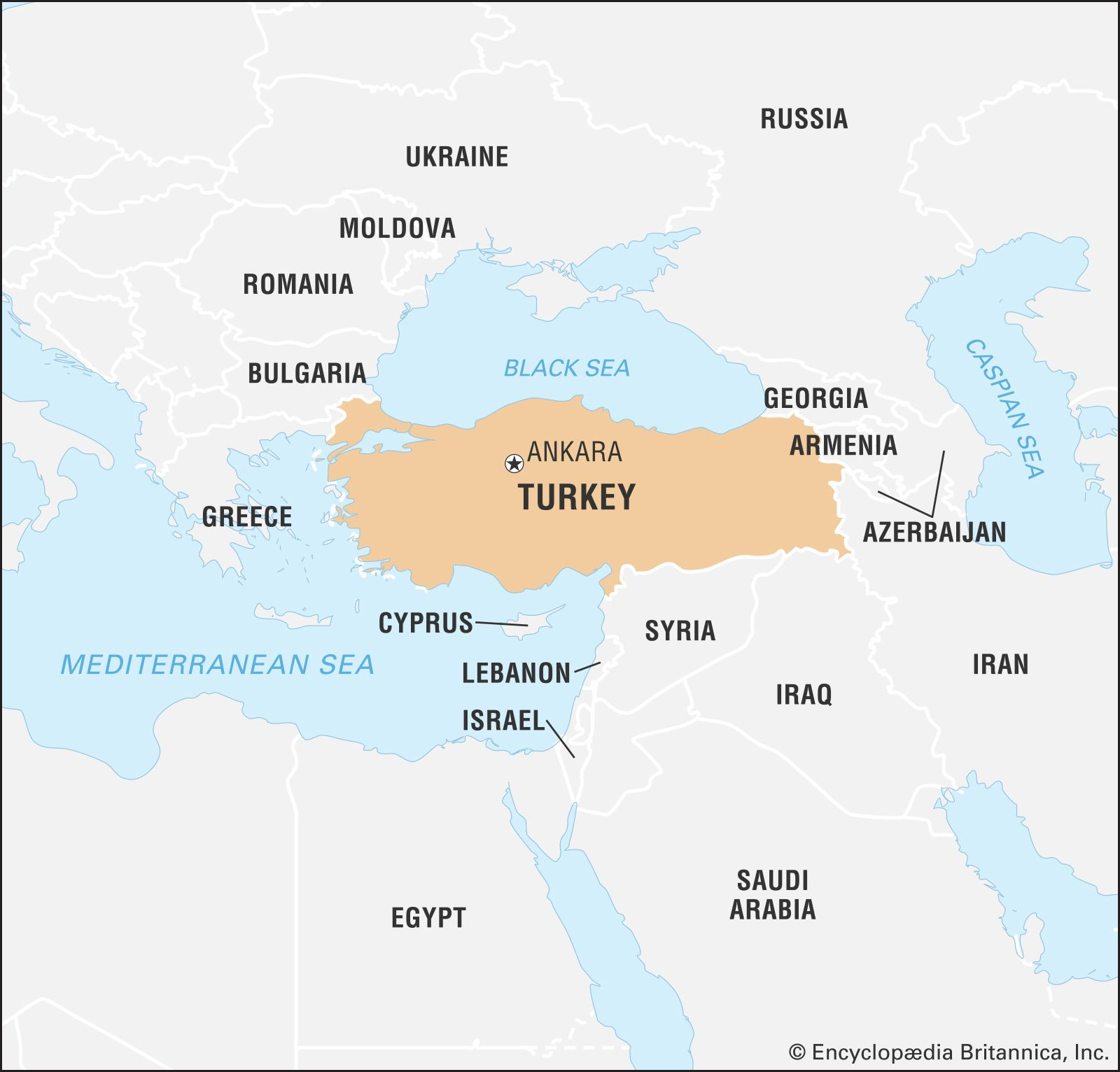 Locator map of Turkey in the world, highlighting its transcontinental position