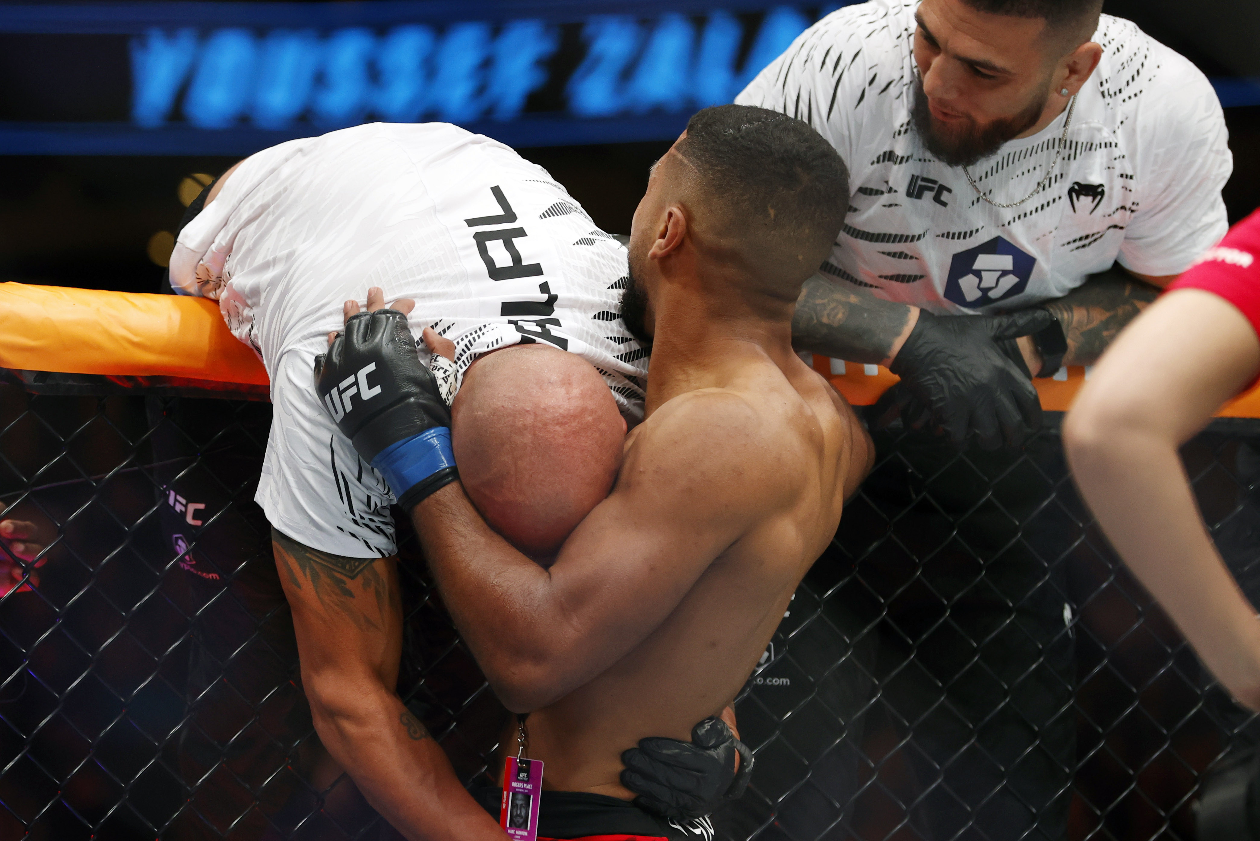 Youssef Zalal celebrates a victory in a UFC fight