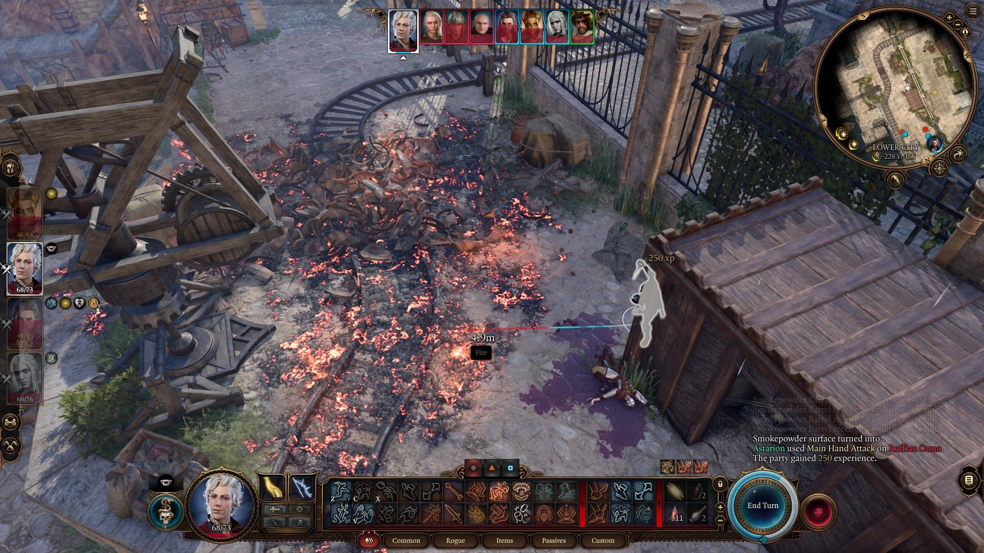 Volo tied to a chair surrounded by cultists near the docks in Baldur's Gate 3.