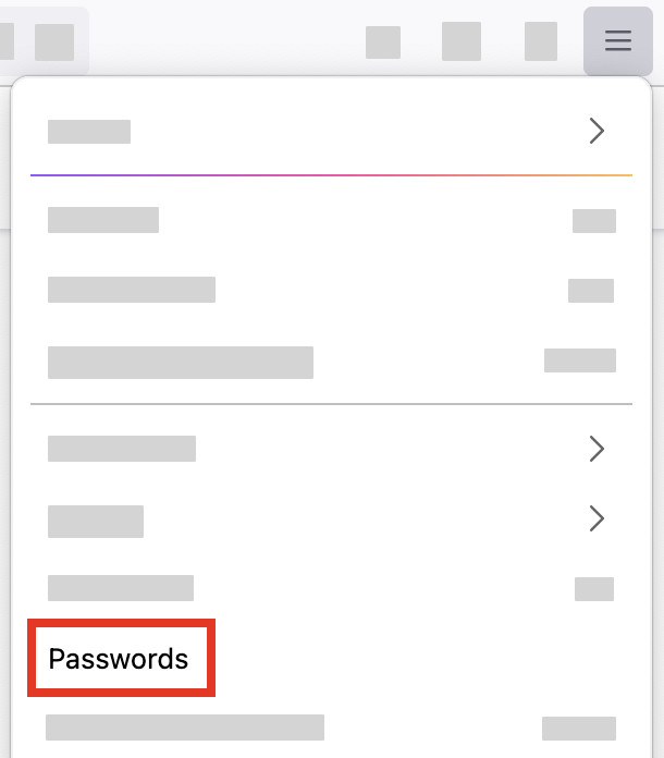 Menu passwords option