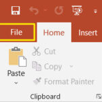 File tab in PowerPoint with a yellow box around it.